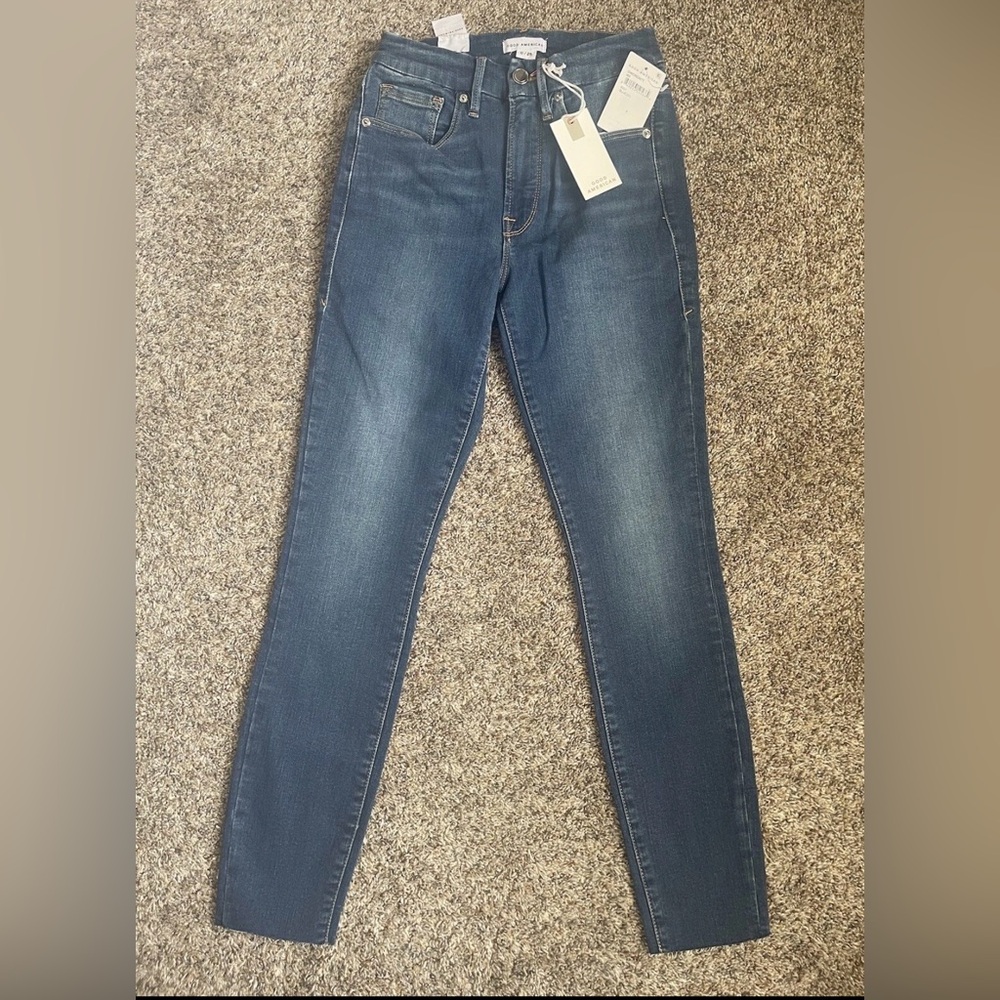 Good American Good Waist Crop Jeans Size 0 25 Blue Skinny High Rise Indigo331